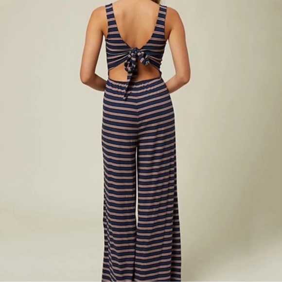 O'Neill Pants - O'Neill Navy and Pink Back-Tie Jumpsuit